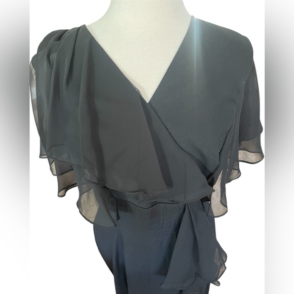 Filigree Black Ruffle Maxi Dress Wrap Vintage 80's 90's Size 12 - Picture 6 of 9